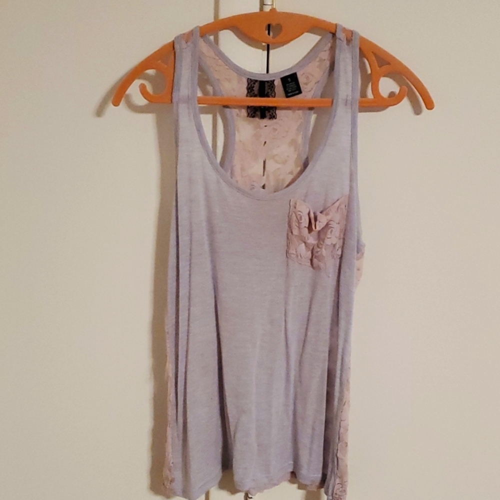 Lavender lace back tank top